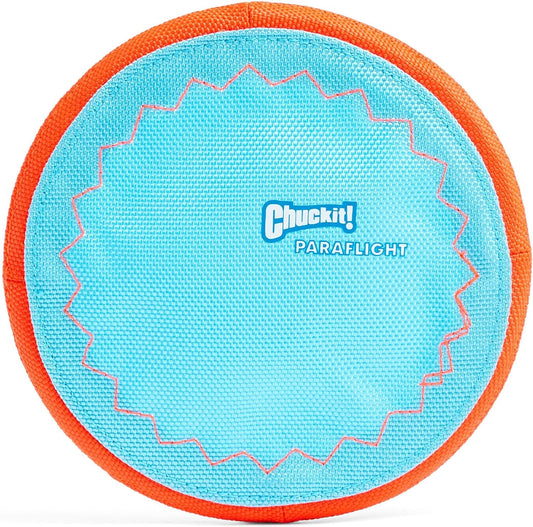 Chuckit! Paraflight Flying Disc Dog Toy - Water Floating Flyer - Durable Nylon Construction with Soft Rubber Edges - For Small and Medium Dogs - Size Small - 6.75" L x 6.75" W - Pack of 1