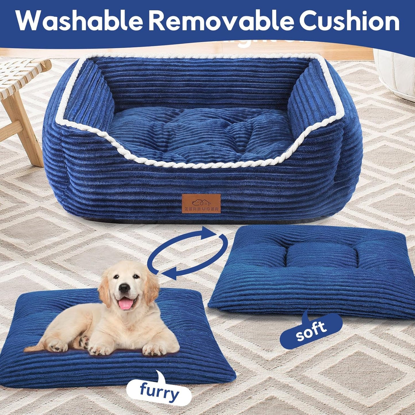 Orthopedic Dog Bed for Medium Dogs,Dog Sofa Beds Supportive Foam Pet Couch Bed with Removable Washable Mat and Nonskid Bottom (Medium, Blue)