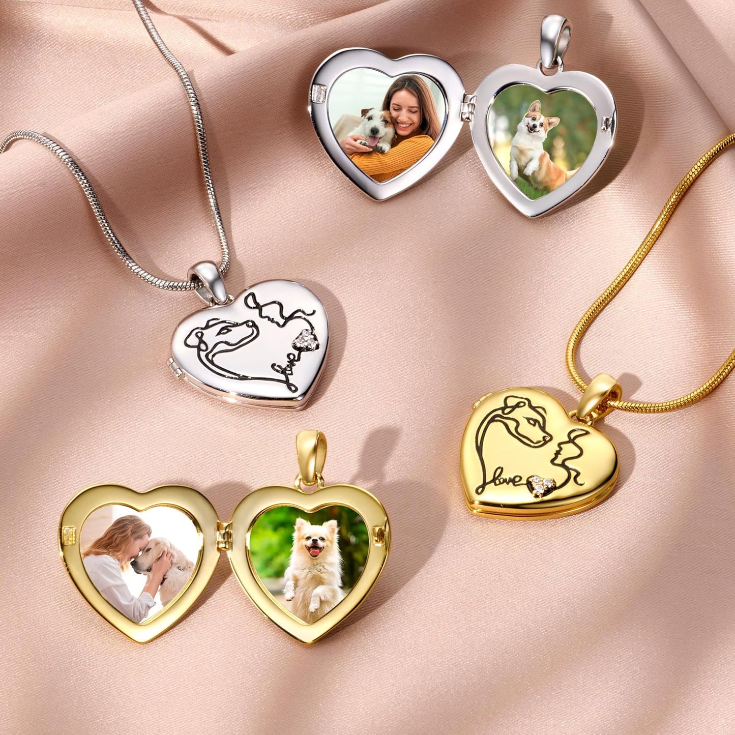 Fanery Sue Personalized Customized Pet Locket Necklace, Heart Lockets Picture Necklaces Dog Memorial Gifts Cat Sympathy for Women Men