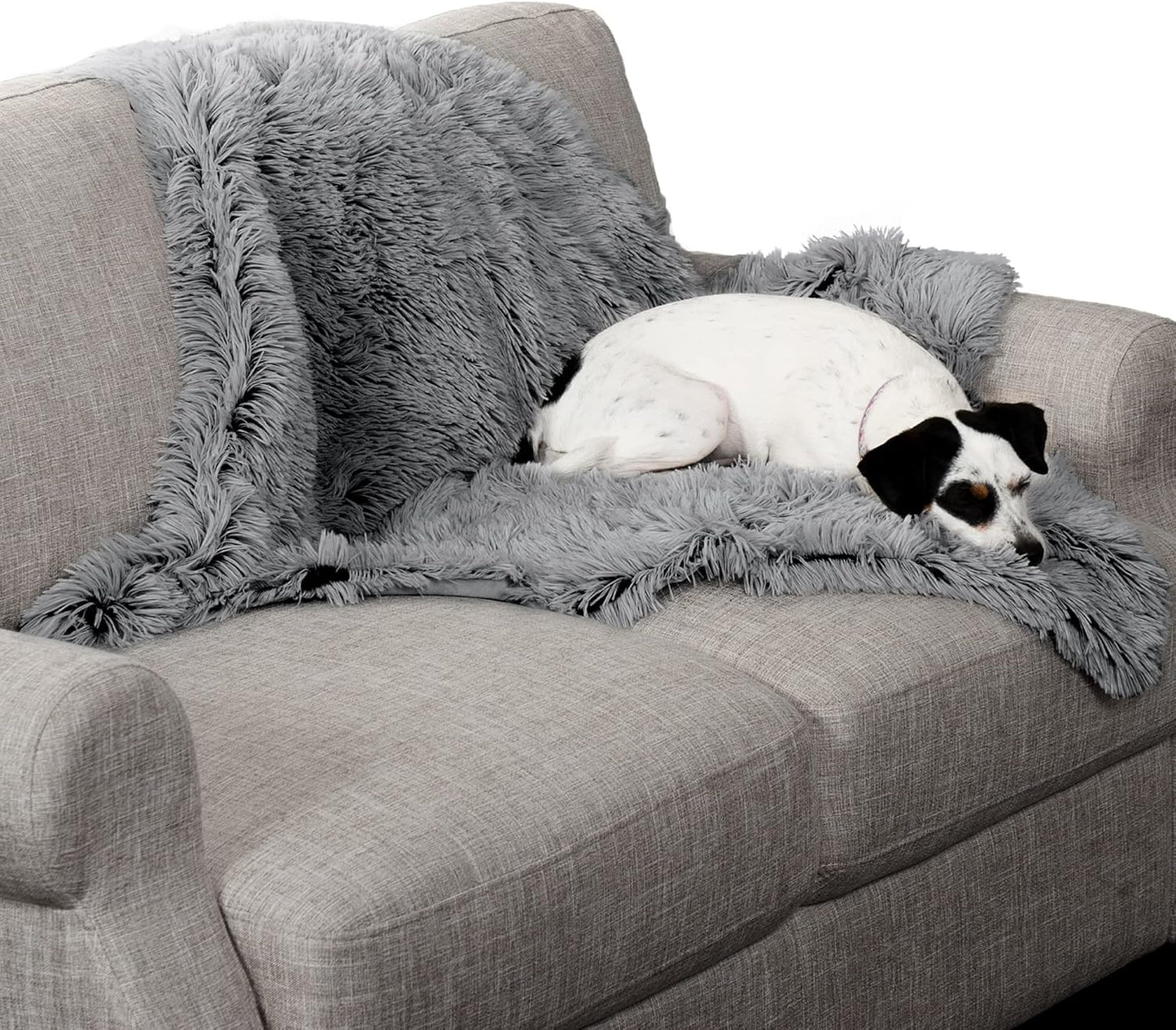 Furhaven Waterproof Throw Blanket for Dogs & Indoor Cats, Washable - Shaggy Plush Calming Long Faux Fur & Velvet Dog Blanket - Gray, Medium