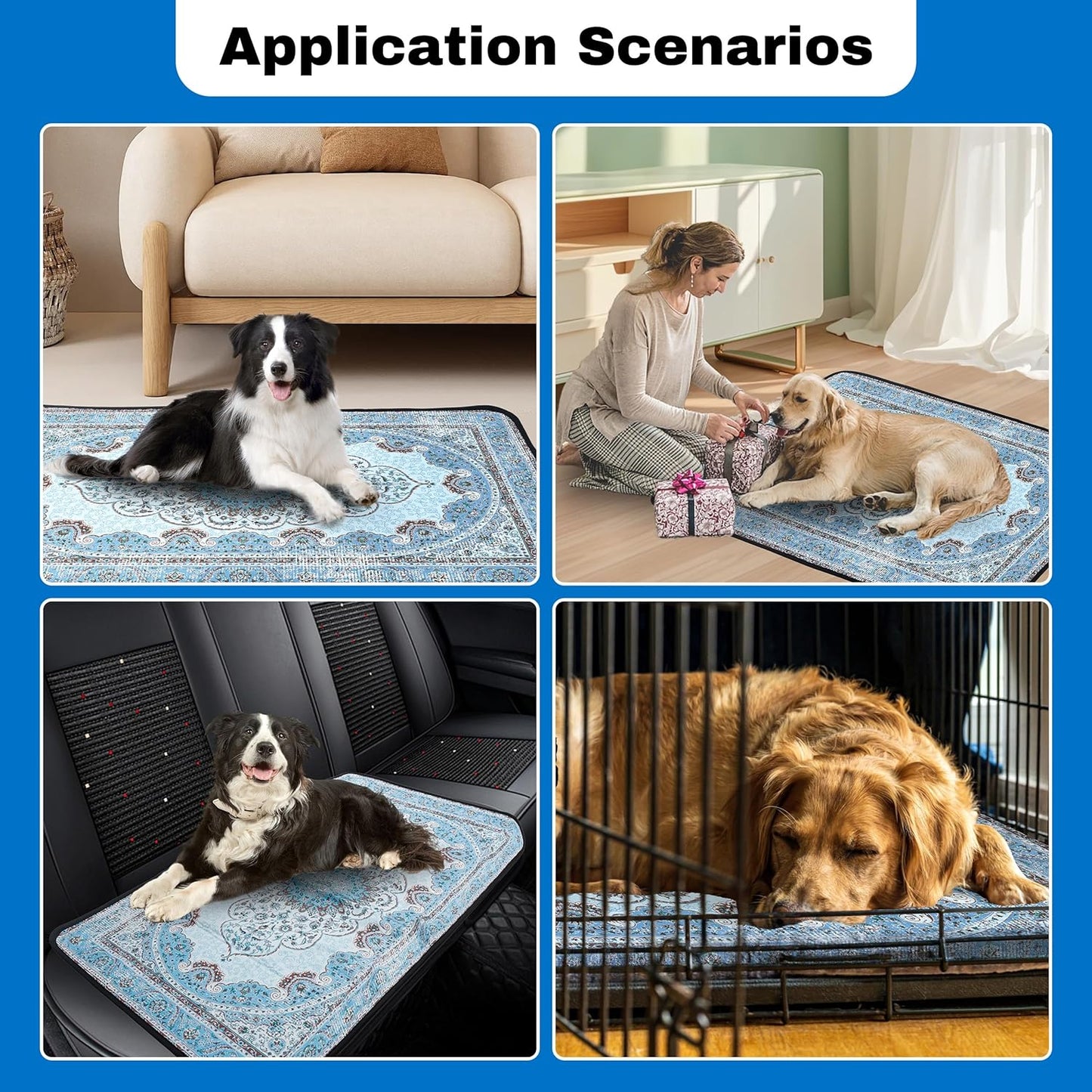 PatiencET Washable Pee Pads for Dogs, 36'' x 48" Super Absorbent Leakproof Reusable Puppy Pads, 2 Pack Dog Training Pads Potty Pad Whelping Pad with Non-Slip Bottom for Housebreaking Incontinence Blue