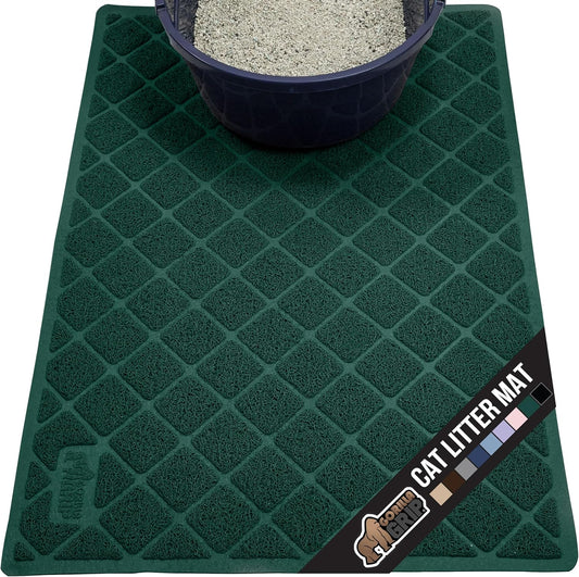 GORILLA GRIP Cat Litter Box Mat, Water Resistant, US Designed Kitty Litter Trapping Mats, Easy to Clean, Scatter Control, Less Mess and Clean Floors, Kitten Supplies for Indoor Cats 24x17 Hunter Green