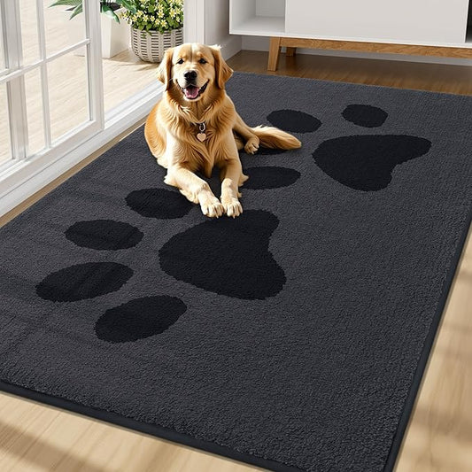 Buganda Dog Door Mat for Muddy Paws, Absorbent Dirt Trapper Washable Indoor Doormats, Non Slip Low-Profile Mud Mat for Dogs, Front Entrance Doormat for Inside Floor (70x47 Inches, Black)