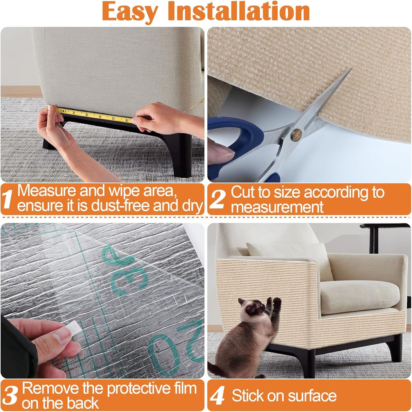 Cat Scratching Pad - 78.7" x 15.8" Trimmable Self-Adhesive Cats Claws Scratch Furniture Protector, DIY Cat Climbing Couch Protector for Scratch Post Cat Tree Replacement Indoor (Khaki)