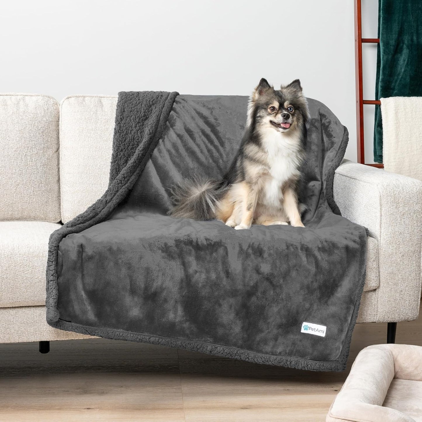 PetAmi Waterproof Dog Blanket for Medium Large Dog Puppy Cat Throw for Couch Cover Leakproof Protection, Sherpa Fleece, Reversible Soft Washable 60x40 Gray Gray