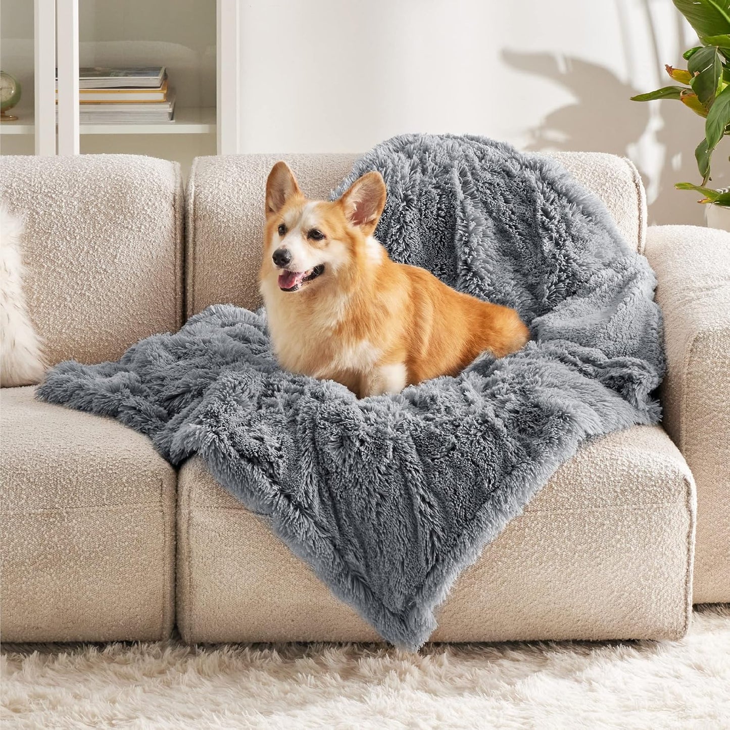 Bedsure Waterproof Dog Blankets for Medium Dogs Washable - Cat Blanket for Couch Protector Long Faux Fur, Calming Soft Reversible Throw Furniture Protection for Puppy Pet, 30"x40", Grey