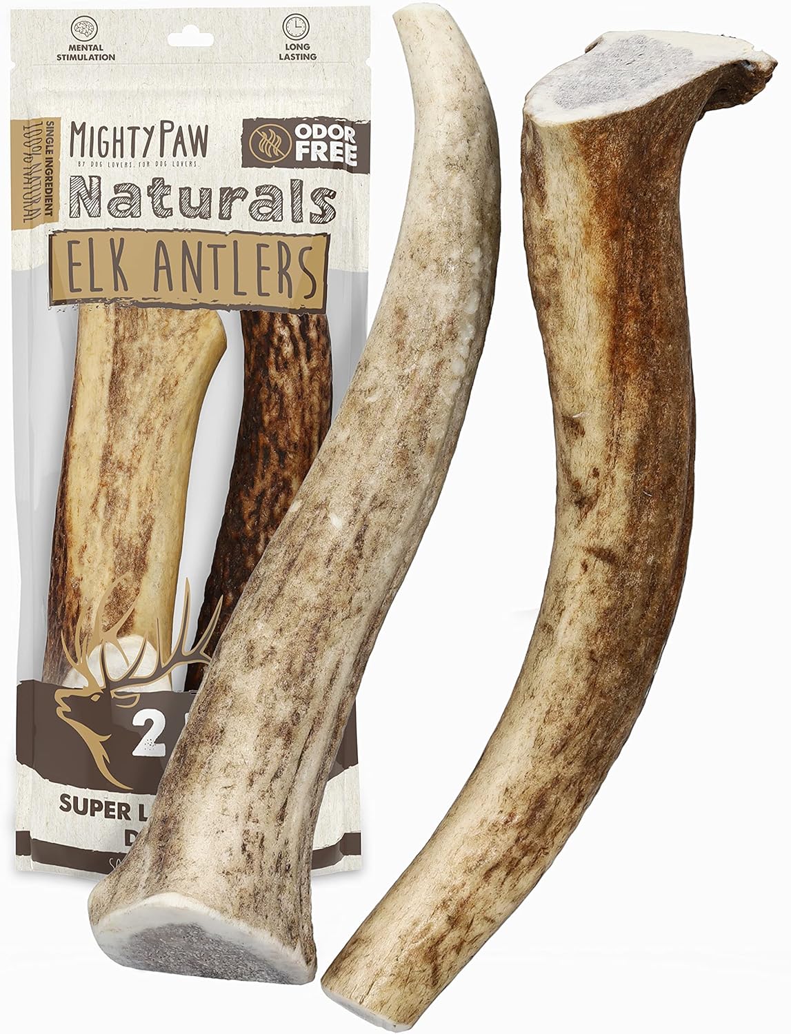 Mighty Paw Split Elk Antlers for Dogs (Sourced in The USA) | 2 Whole Medium 6"+ Long Lasting Bones for Aggressive Chewers - Naturally Shed Split Deer Antler for Dogs - Low Odor Chews (Pack of 2)