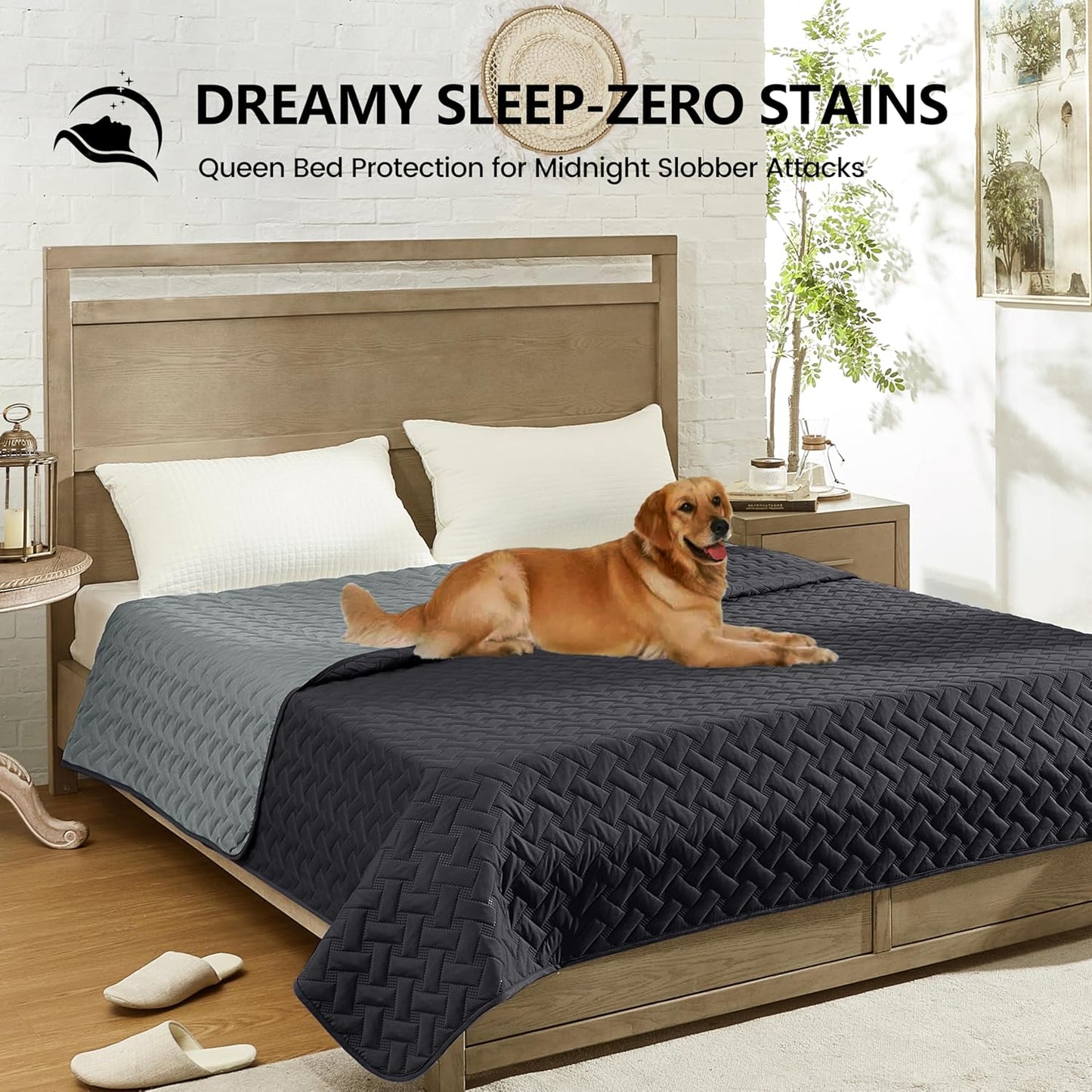 gogobunny 100% Double Sided Waterproof Dog Blanket Soft Pet Bed Cover Reversible Protect Furniture Couch Sofa Car for Puppy Cat (Dark Charcoal/Light Charcoal, 68x82 Inch (Pack of 1))