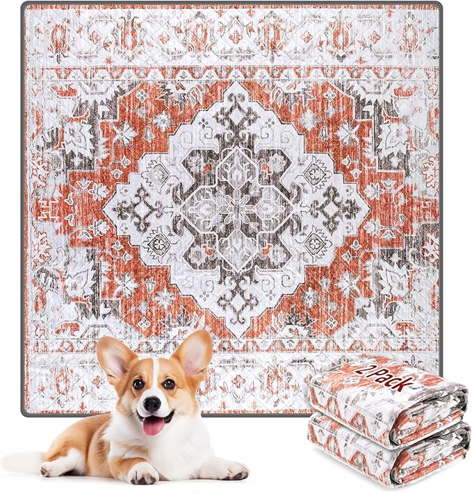 LOOBANI Washable Pee Pads for Dogs, 2 Pack Super Absorbent Reusable Puppy Pads Leakproof Dog Traning Pads, Waterproof Non-Slip Whelping Pad for Floor, Playpen, Crate, Couch-36 x36 (Red-Orange)