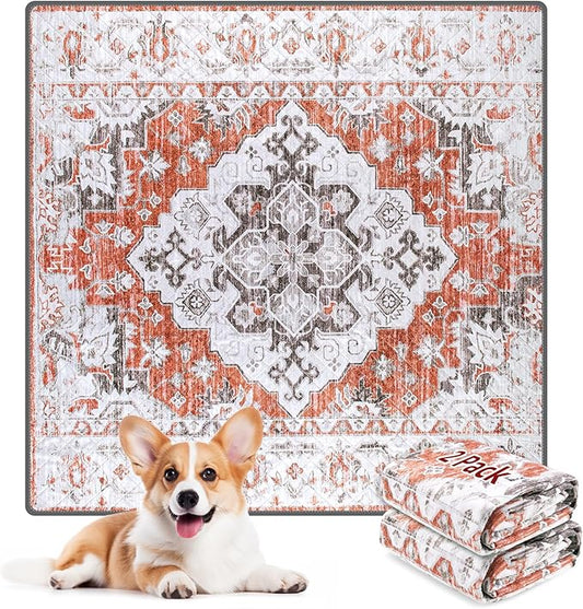 LOOBANI Washable Pee Pads for Dogs, 2 Pack Super Absorbent Reusable Puppy Pads Leakproof Dog Traning Pads, Waterproof Non-Slip Whelping Pad for Floor, Playpen, Crate, Couch-36 x36 (Red-Orange)