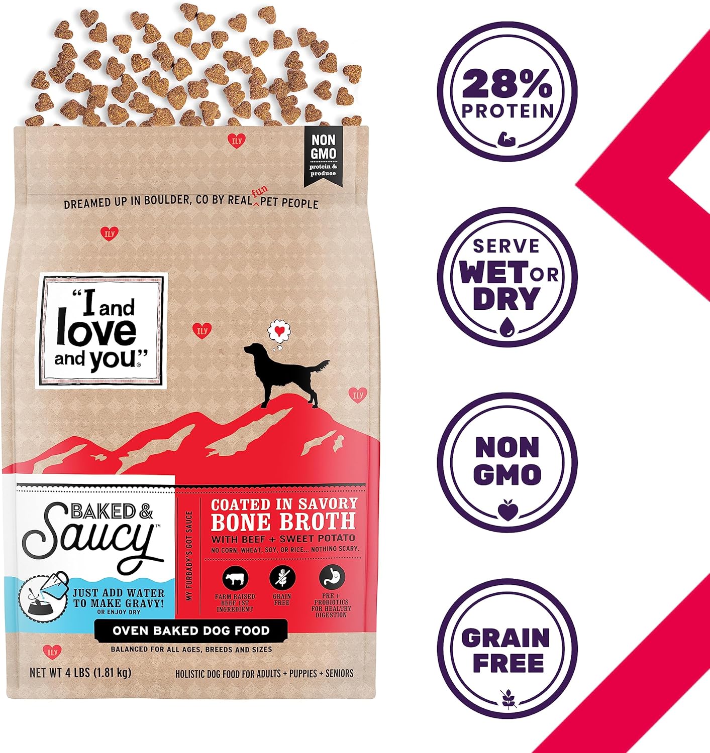 I and love and you Baked and Saucy Dry Dog Food - Beef + Sweet Potato - Prebiotic + Probiotic, Real Meat, Grain Free, No Fillers, 21lb Bag