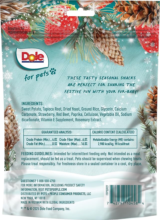 Dole for Pets Dog Chews, Snowy Strawberry, Flavored with Real Fruit, No Wheat, Corn, Soy, Artificial Flavors, Colors, or Preservatives, 7 Ounce