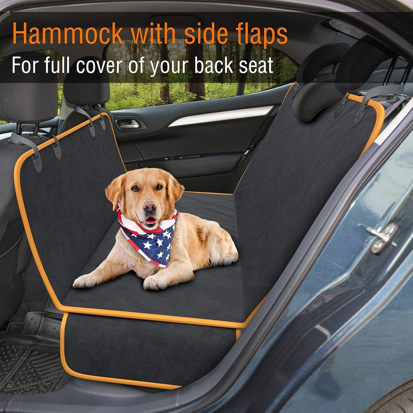 Active Pets Dog Car Seat Cover Car Seat Protector- Seat Cover for Back Seat of SUVs, Trucks, Cars - Waterproof & Convertible Hammock for Car Backseat - Dog Travel Accessories- Orange