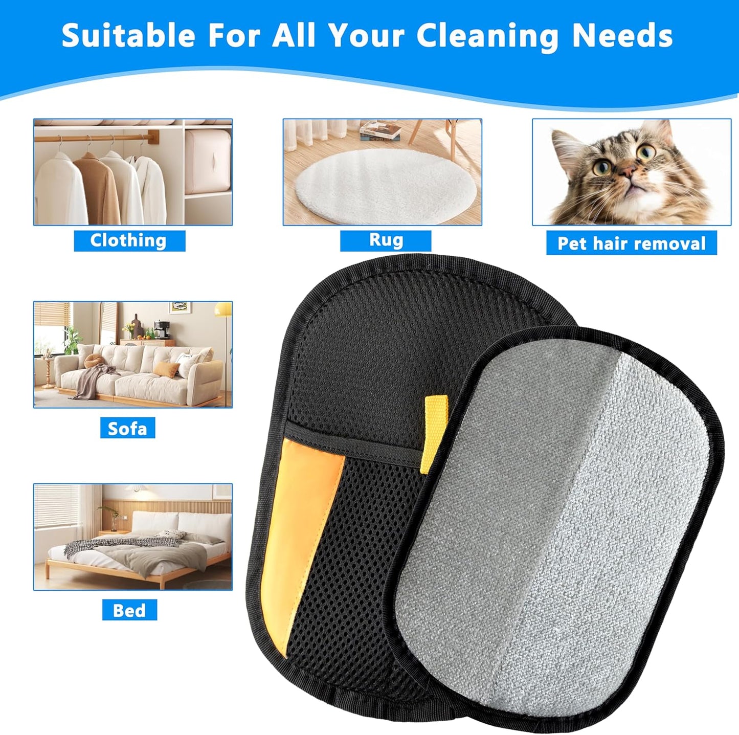 Electrostatic Pet Hair Removal Gloves, Reusable Pet Hair Remover Gloves for Cats & Dogs, Washable Cat Hair Removal Gloves, Upgraded Dog Hair Removal Tool, Cat & Dog Grooming Glove. (Black)