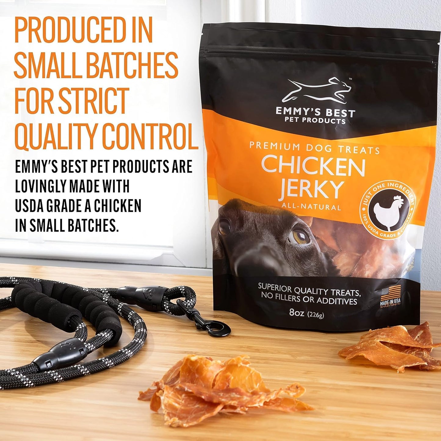 EBPP Chicken Jerky Dog Treats Made in USA - 100% Natural Jerky Treats Made with Real Chicken - Grilled Chicken Strips for Medium Dogs, Large and Small Dogs - 8oz Bag
