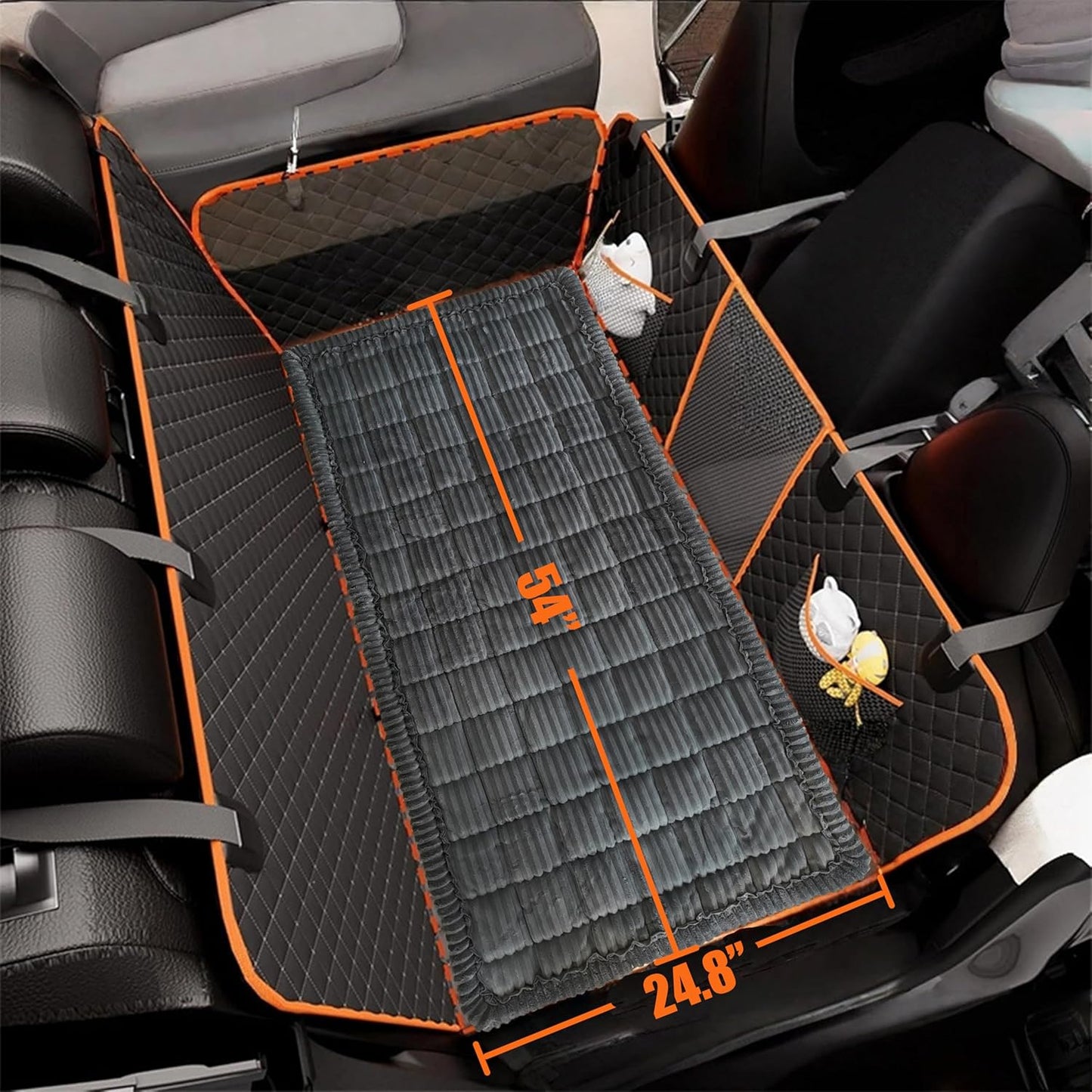 Dog Car Seat Cover for Back Seat, Big Dog Bed for Car, Suitable for Back Seat Extender for Dogs，Backseat Pet Bed Mat，Non-Slip Travel Pet Mat (Striped Dark Gray, 24.8"x54")