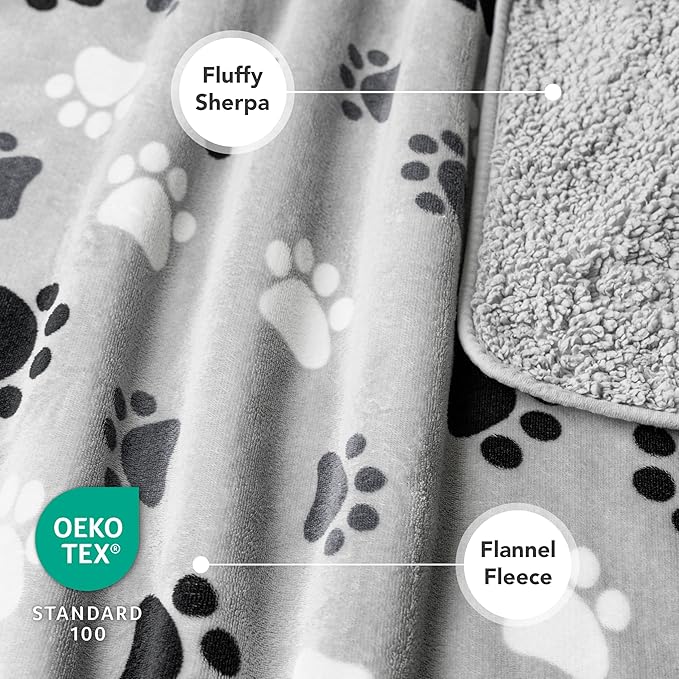 PetAmi Waterproof Dog & Cat Blanket, Pee Proof for Couch, Reversible, Soft Fleece, Washable, 24x32 Paw Gray