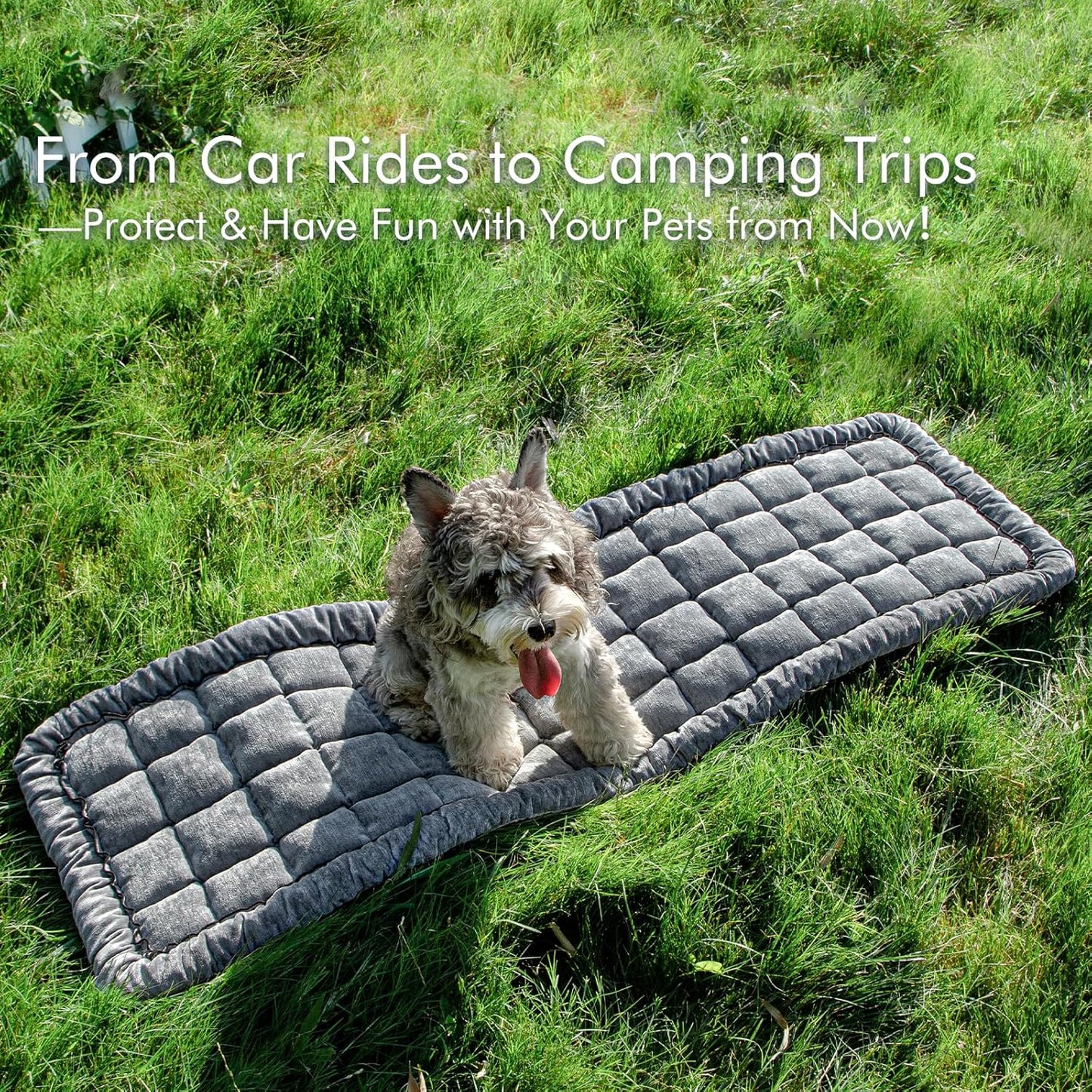 Dog Bed for Car, Pet Travel Backseat Mat for Vehicle SUV Truck Jeep Automobile, Large Washable Foldable Non-Slip Fuzzy Soft Comfortable Cozy Extender Protector Cover Pad, Grey, 24.8x54 in