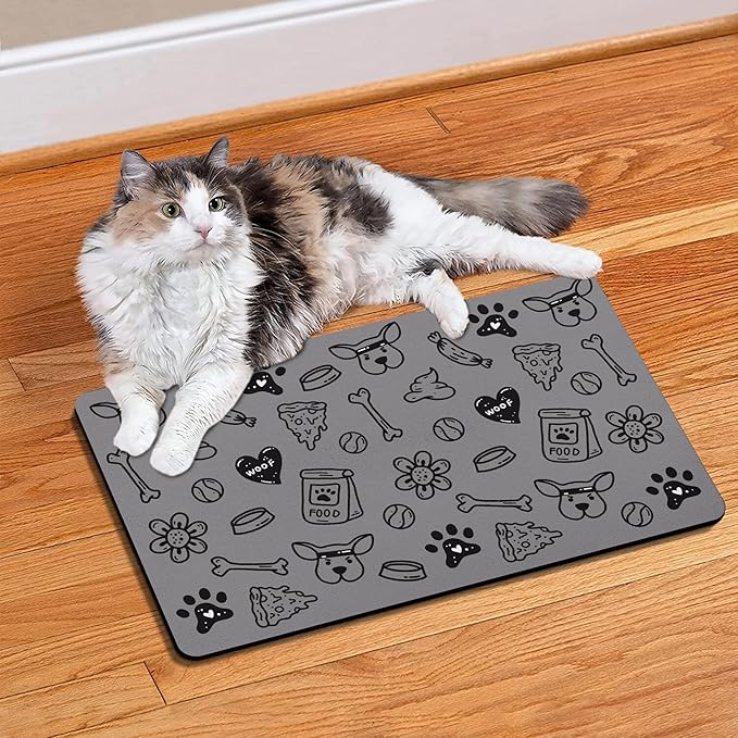 Pet Feeding Mat for Floors Waterproof Dog Mat for Food and Water Absorbent Quick Dry Non Slip mat for Cat Bowls