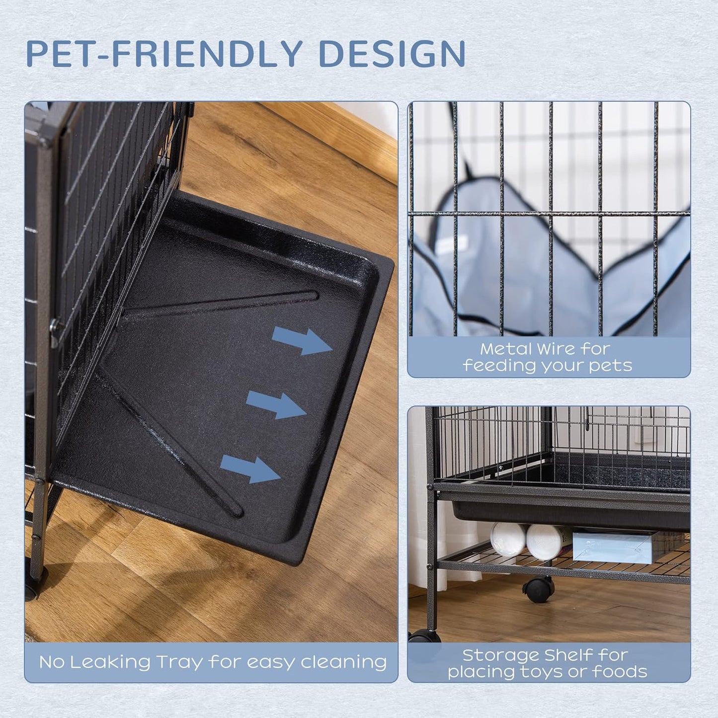 PawHut Small Animal Cage with Wheels, Pet Playpen for Rat, Syrian Hamster, Kitten, Ferrets, Chinchillas with Bottom Storage Shelf, Removable Tray, Ramp, 31.5" x 20.5" x 33.1"