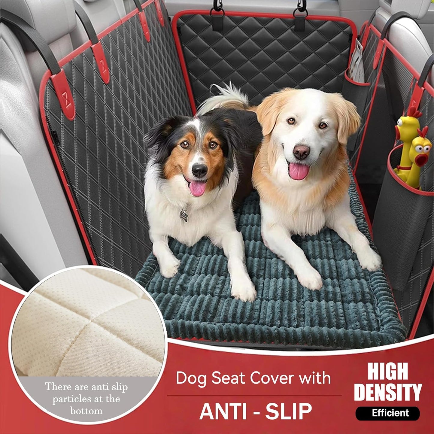 Dog Car Seat Cover for Back Seat, Big Dog Bed for Car, Suitable for Back Seat Extender for Dogs，Backseat Pet Bed Mat，Non-Slip Travel Pet Mat (Striped Dark Gray, 24.8"x54")
