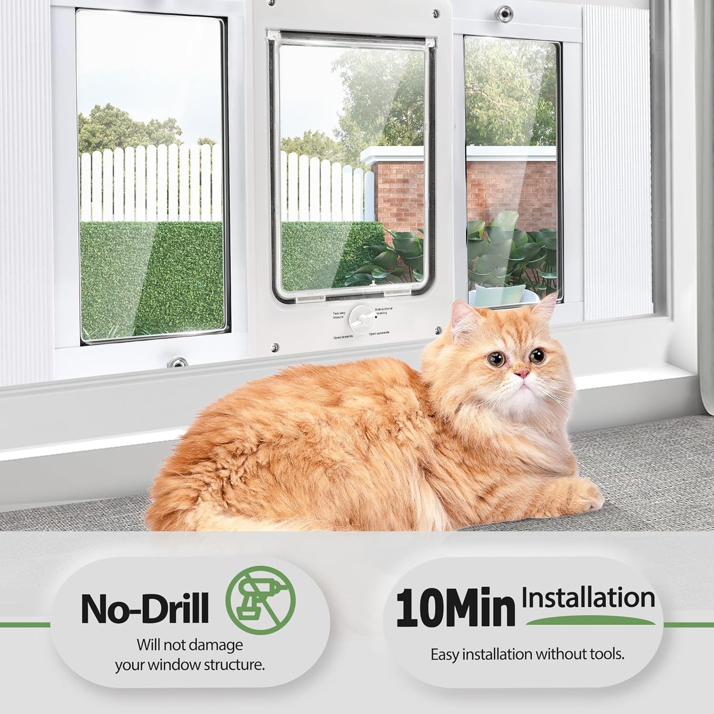 Full-Size Window Pet Door for Cat&Small Dog, Fits 24"-28" Width Windows, Quick-Fit Cat Door Window Insert, 4 Locking Mechanisms, Magnetic Closure Cat Window Door, Aluminum Frame Pet Door for Window