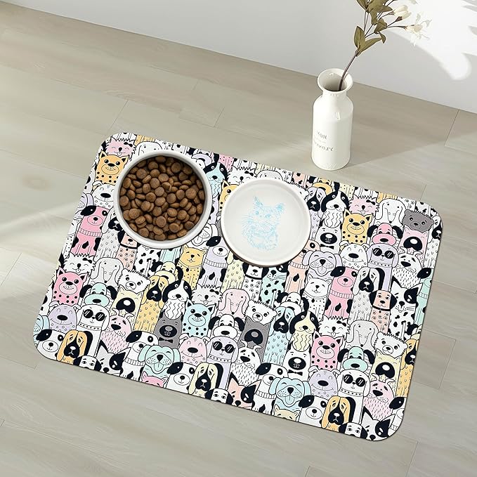 Pet Feeding Mat for Floors Waterproof Dog Mat for Food and Water Absorbent Quick Dry Non Slip mat for Cat Bowls