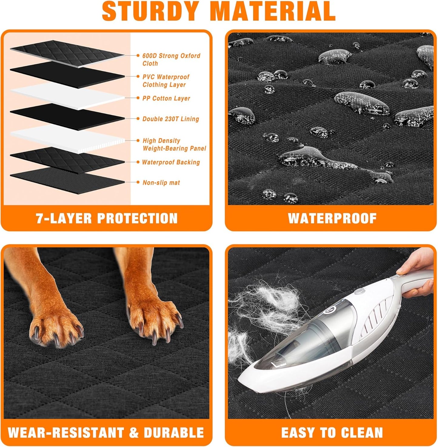 JXFUKAL Back Seat Extender for Dogs, Dog Car Seat Cover for Back Seat Waterproof Dog Hammock for Car with Hard Bottom Holds 400lbs, Pet Backseat Protector for Car, SUV & Truck