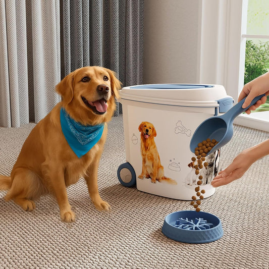 Food Storage Container Resin with Scoop and Wheels, Ideal Dog Food Storage Container for Pet Food & Treats