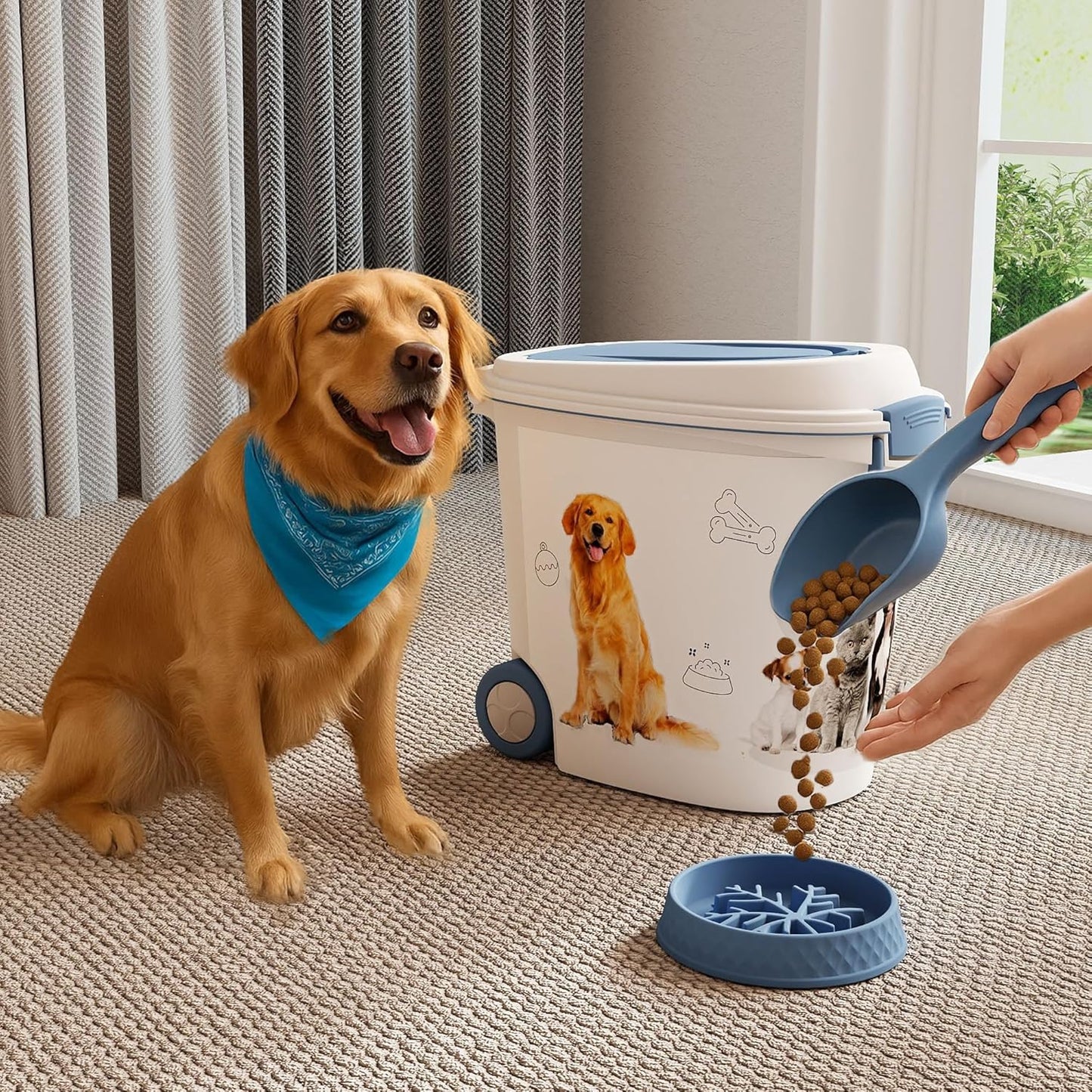 Food Storage Container Resin with Scoop and Wheels, Ideal Dog Food Storage Container for Pet Food & Treats,Blue2