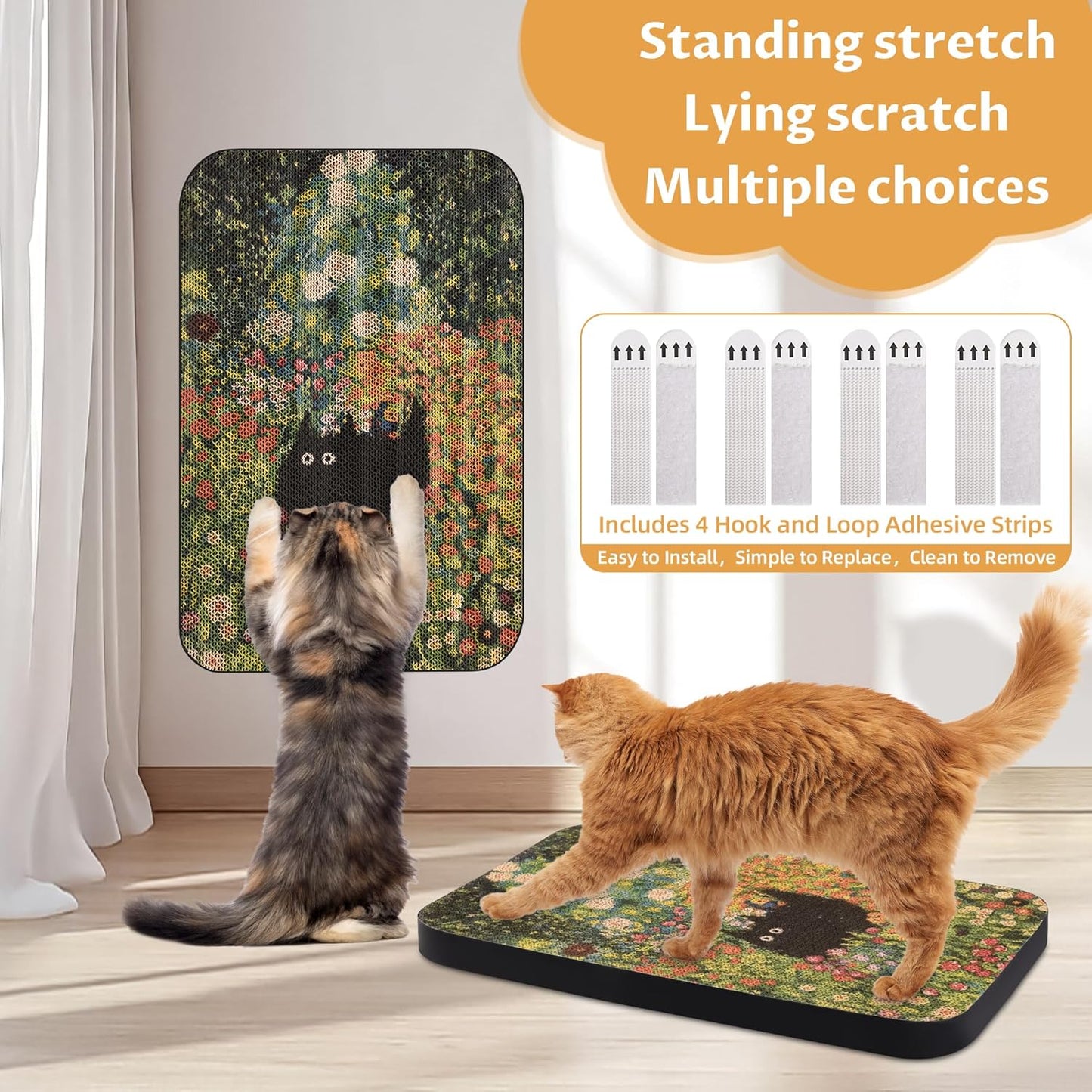 Art Cat Scratcher, Wall-Mountable Cat Scratching Board, Cat Wall Scratcher 16.7x11x1 Inch Cat Scratch Pad and Cat Scratchers for Indoor Cats Toy Furniture Protector（Flower Garden）