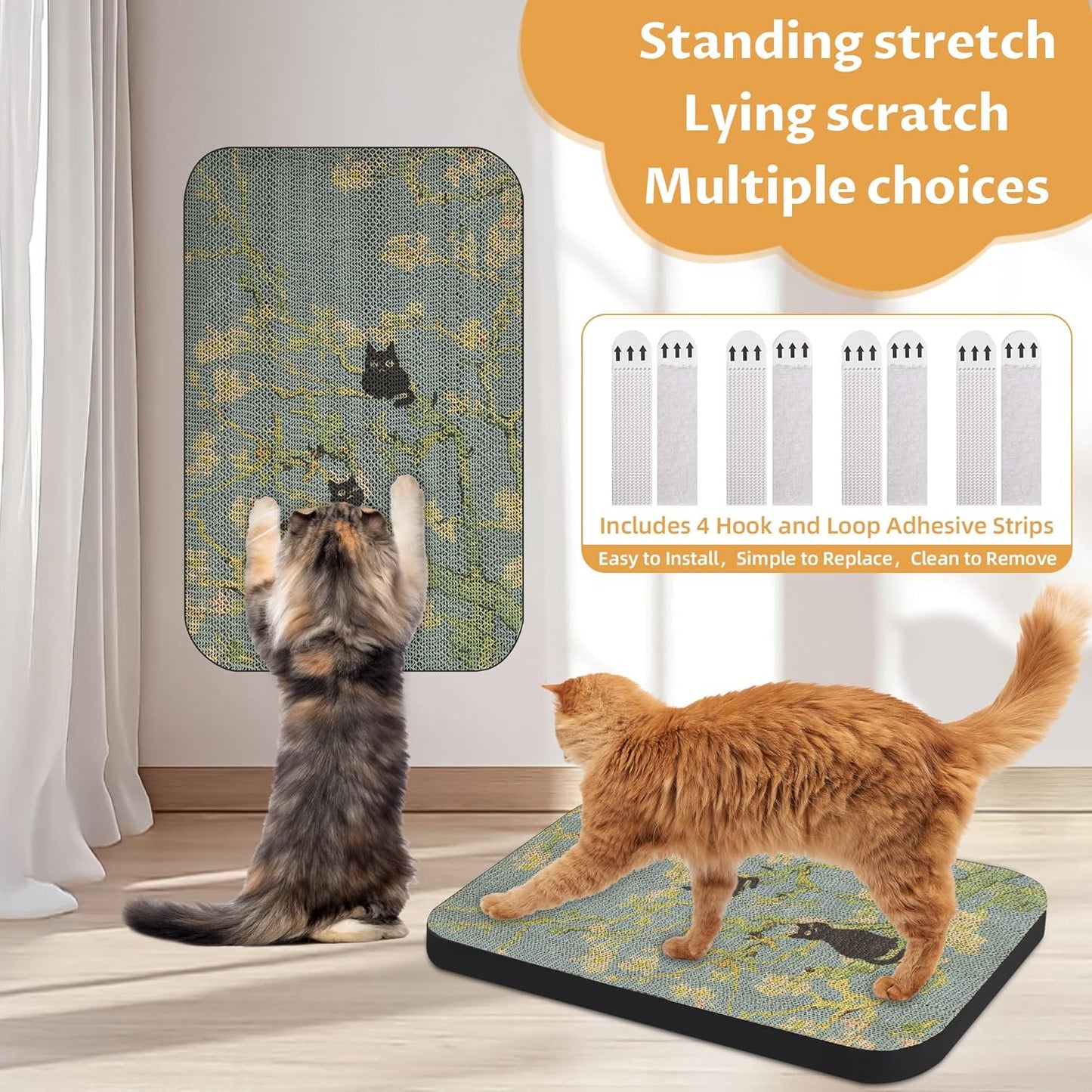 Art Cat Scratcher, Wall-Mountable Cat Scratching Board, Cat Wall Scratcher 16.7x11x1 Inch Cat Scratch Pad and Cat Scratchers for Indoor Cats Toy Furniture Protector（Almond Blossom）