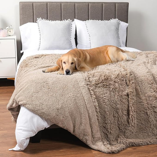 PetAmi Waterproof Dog Blanket for Large Dog, Queen Size Calming Pet Blanket Couch Cover Protector, Sherpa Faux Fur Cat Throw for Sofa Furniture Bed, Soft Fluffy XL, 90x90 Taupe