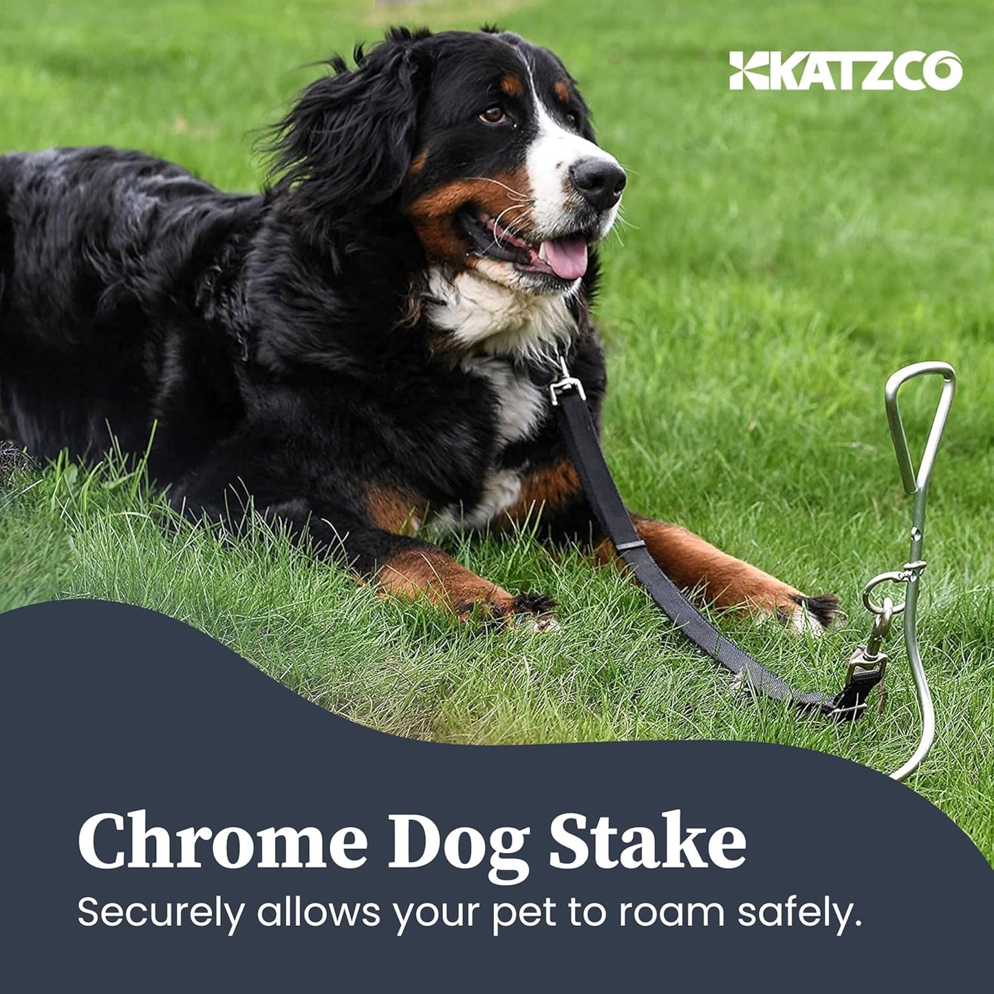 Katzco Dog Tie-Out Stake - Heavy Duty 16" Dog Stakes for Outside, Yard and Camping, Corkscrew Arrowhead Design with Tangle-Free 360 Swivel Hook - Water Resistant Pet Restraint Tool up to 80 lb Dogs