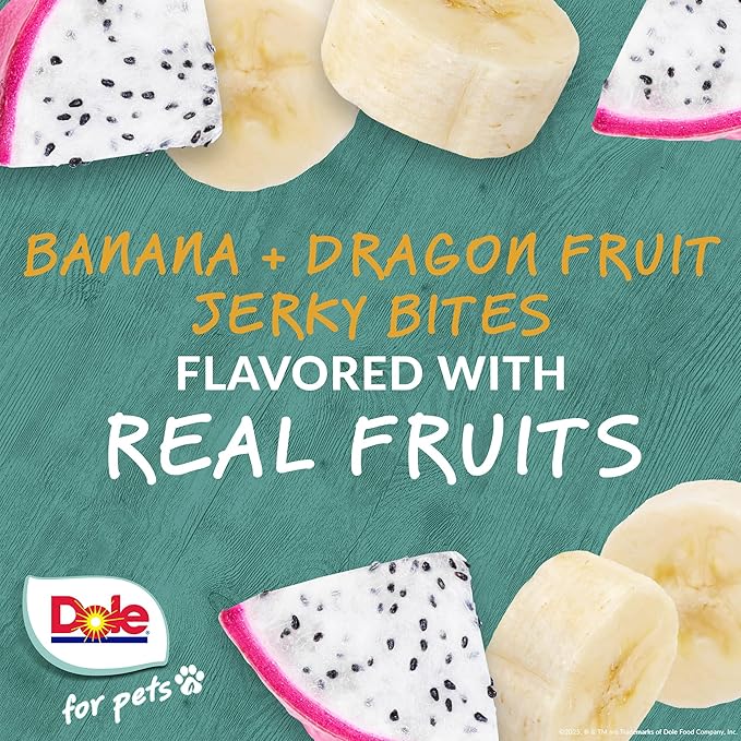Dole for Pets Fruit Jerky Bites Dog Treats, Banana and Dragon Fruit, 6oz | Flavored with Real Fruits, No Wheat, Corn, Soy, Artificial Flavors, Colors, or Preservatives