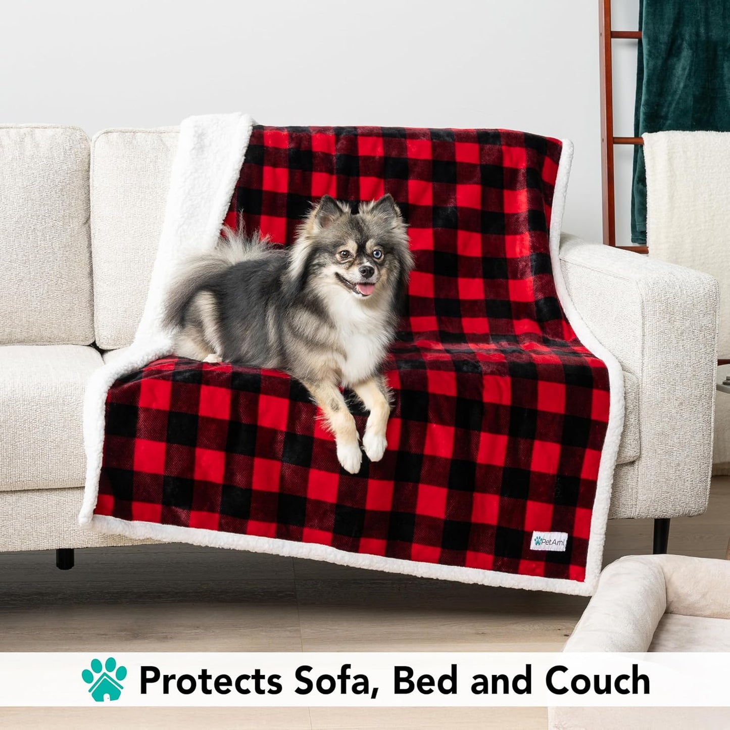 PetAmi Dog Blanket for Bed, XL Pet Blanket Large Dogs, Fleece Furniture Couch Cover Protector Sofa Car Crate Kennel, Soft Sherpa Cat Throw Plush Reversible Washable, Twin 60x80 Checker Red