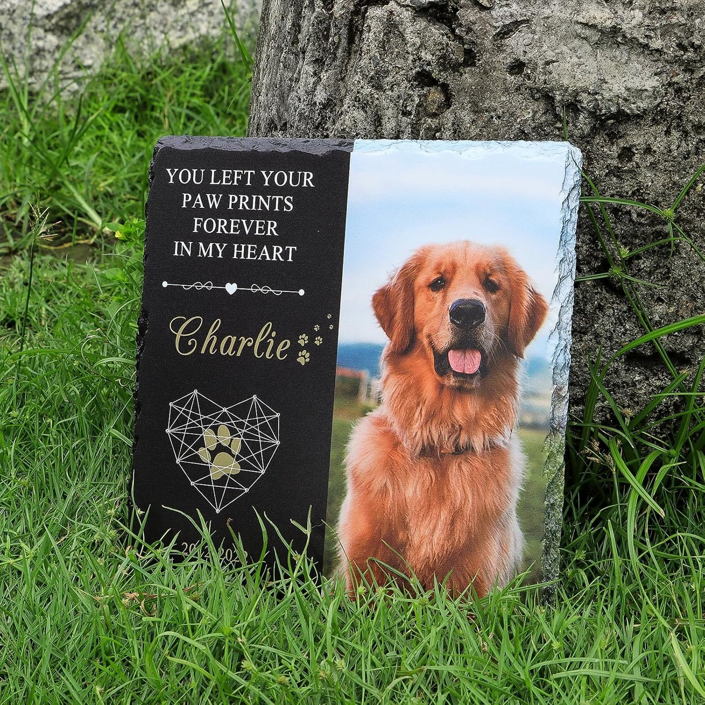 Bemaystar Personalised Dog Memorial Plaque - Customized Rock Slate Stone Picture Frame Plaque with Photo, Pet Memorial Sign with Stand Natural Slate Grave Plaque Pets Bereavement Gifts Loss of Pet