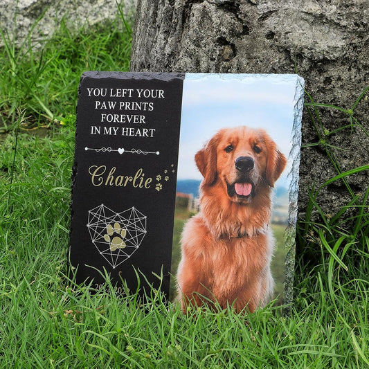 Bemaystar Personalised Dog Memorial Plaque - Customized Rock Slate Stone Picture Frame Plaque with Photo, Pet Memorial Sign with Stand Natural Slate Grave Plaque Pets Bereavement Gifts Loss of Pet