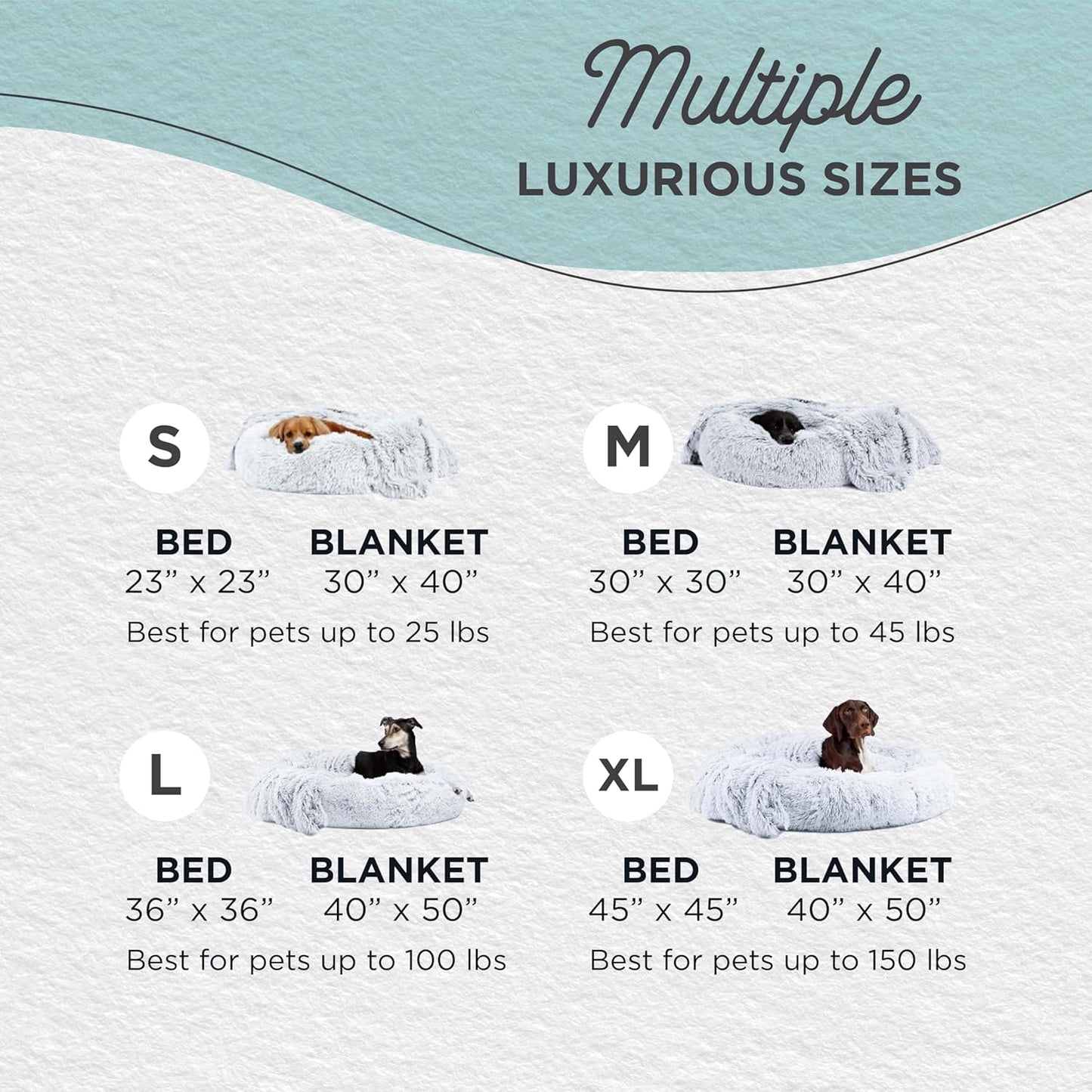 Best Friends by Sheri Bundle Set The Original Calming Shag Donut Cuddler Cat and Dog Bed + Pet Throw Blanket, Frost, Extra Large, 45x45