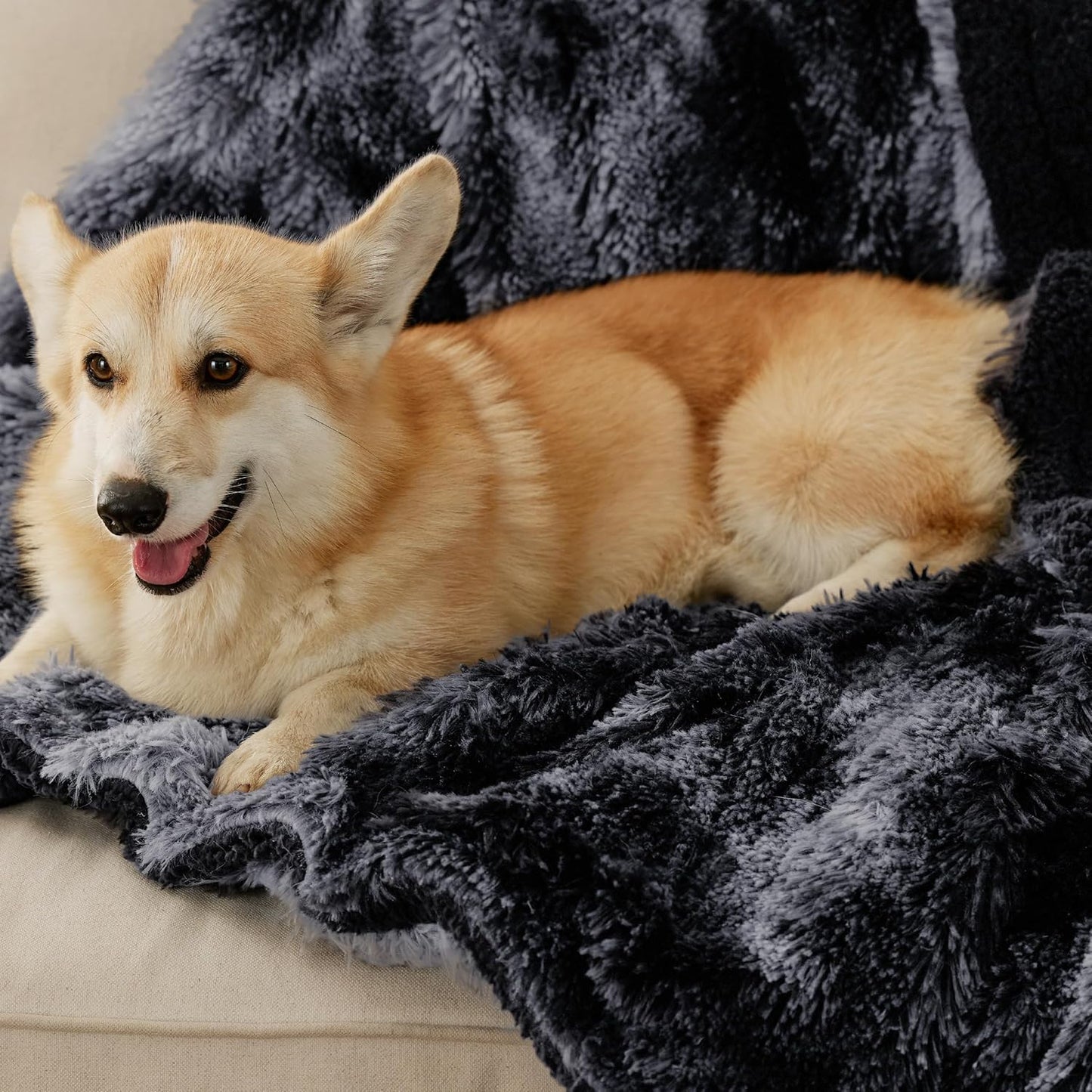 Bedsure Waterproof Dog Blankets for Large Dogs - Calming Cat Blanket for Couch Protector Washable, Long Faux Fur Pet Throw Blanket for Puppy, Reversible Furniture Protection, 40"x50", Tie-dye Black