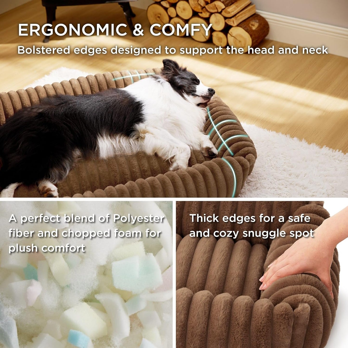 Bedsure Cute Dog Bed for Small Dogs & Cats - Washable Furry Puppy Beds, Rectangle Orthopedic Corduroy Fleece Pet Beds with Removable Zipper Cover, 20x19x6inches, Copper Brown