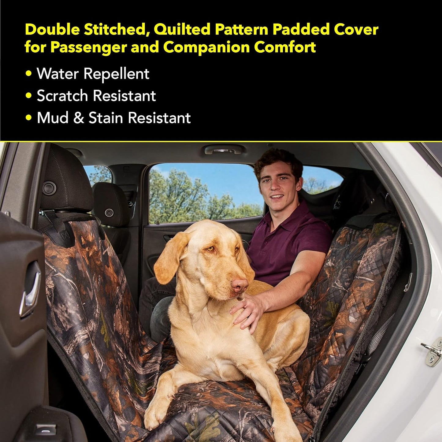 Meadowlark | Premium Hammock Dog Car Seat Cover for Back Seat, Seat Protector, Non-Slip, Dog Stuff, Anti Shock, Water Repellant, Pets, w/Seat Belt, 2 Headrest Covers | L