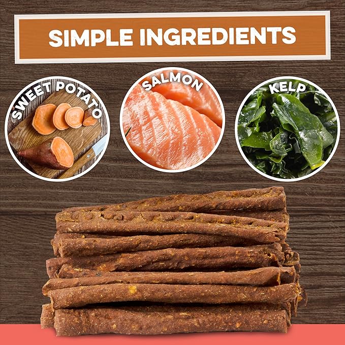 Sweet Potato Dog Treats - Grain Free, Salmon & Kelp Crunchy Sticks - Great Tasting, Promotes Positive Dog Gut Health with Natural Anti-Diarrhea Properties, No Preservatives Added (2lb Bag)