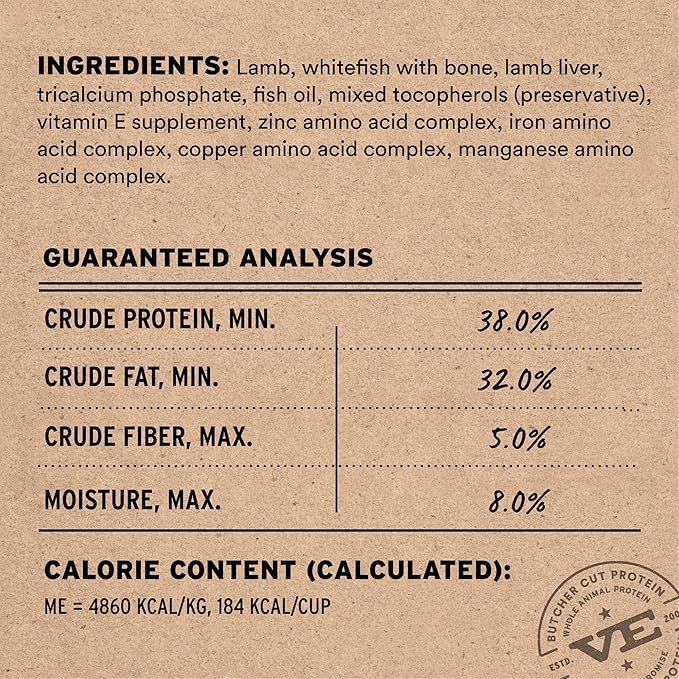 Vital Essentials Freeze-Dried Raw Lamb & Whitefish Meal or Mixer Dog Food Soft Nibs | 99% Lamb, Whitefish, Organs & Bone| 14 oz