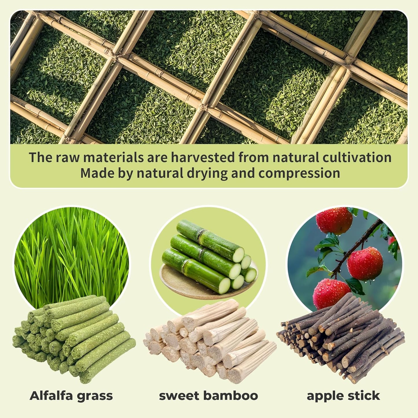 Small Animals Molar Wood Sticks 250g Natural Sweet Bamboo/Alfalfa/Apple Sticks Treats Toys for Small Animals, Rabbits, Guinea Pig, Bunny, Hamster, Rat, Chinchillas