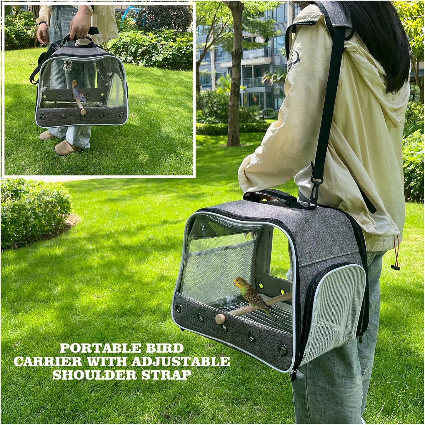 Bird Carry Carrier to Transport Large Size Parrot, Portable Bag with Metal Tray and Grid for Medium and Large Birds Like African Grey, Long Tail Cockatiel and Parrot