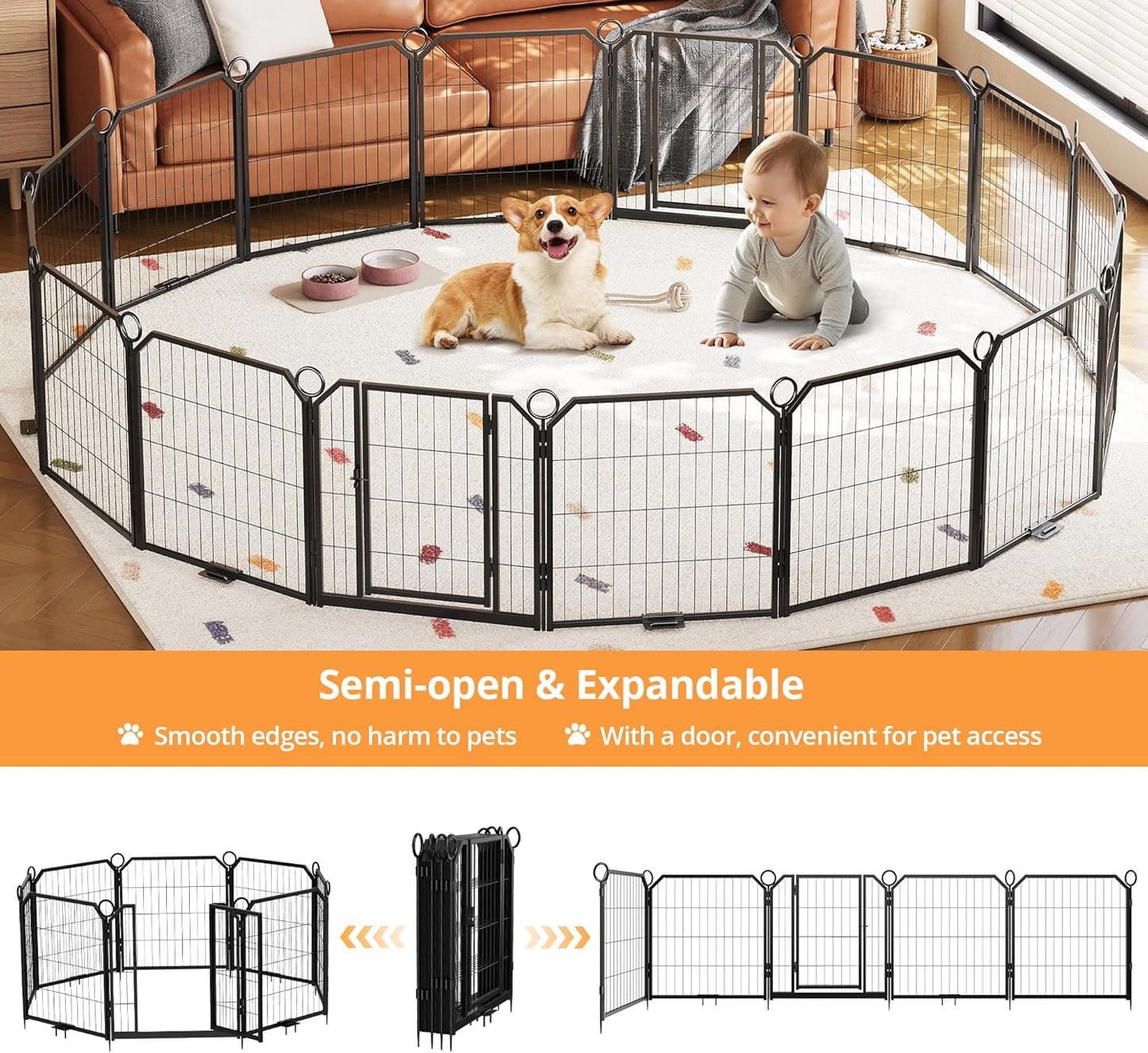 GarveeLife Dog Playpen Outdoor, 8 Panel Dog Fence with Gate for Yard,Pet Exercise Pen for Rv Camping Garden for Puppy and Small Dogs with Fixed Stakes(24inch)