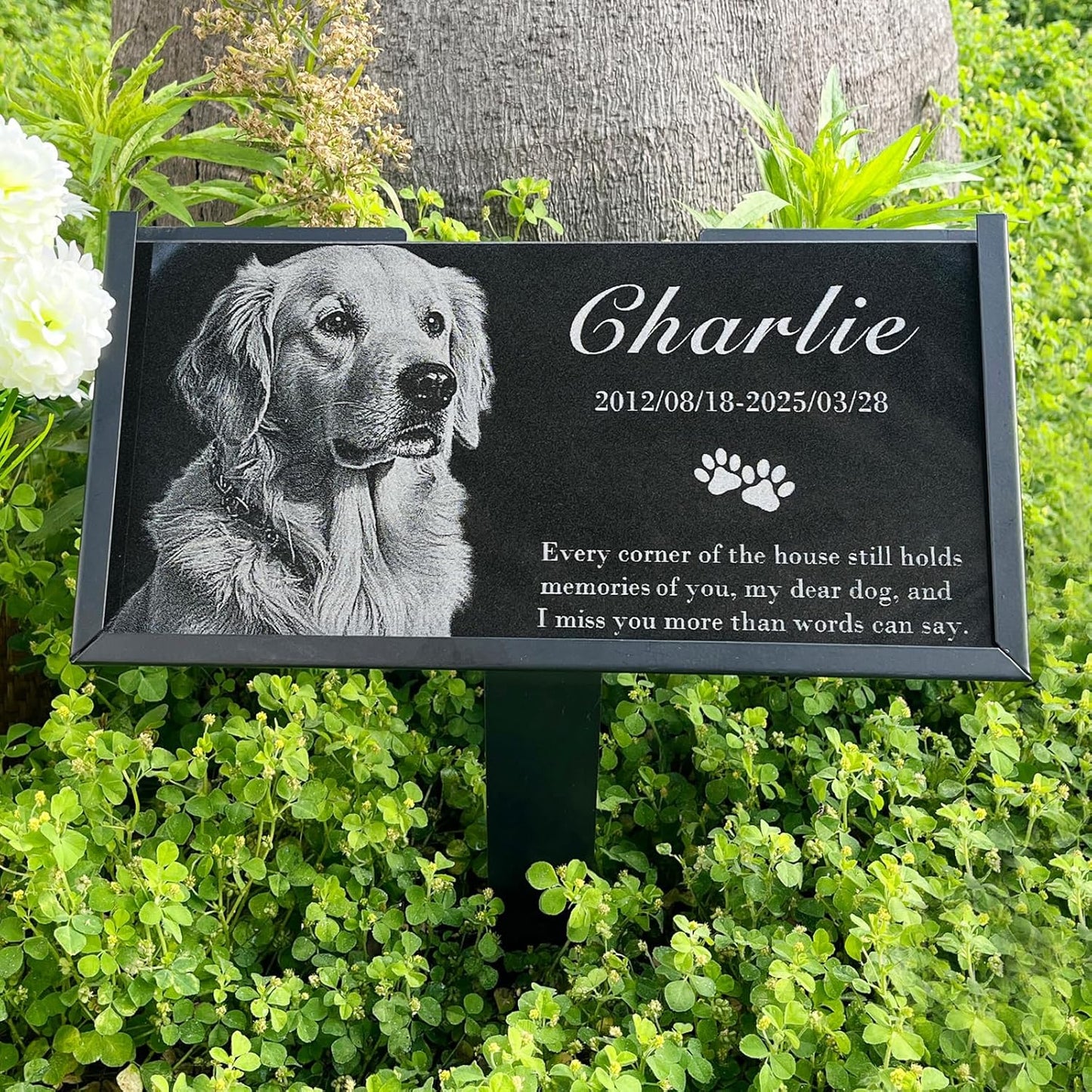Personalized Engraved Pet Memorial Stone - Custom Granite Grave Marker for Dogs, Cats - Heartfelt Outdoor Garden Tombstone with Photo, In Loving Memory Keepsake Gift for Loss of Beloved Dog or Cat
