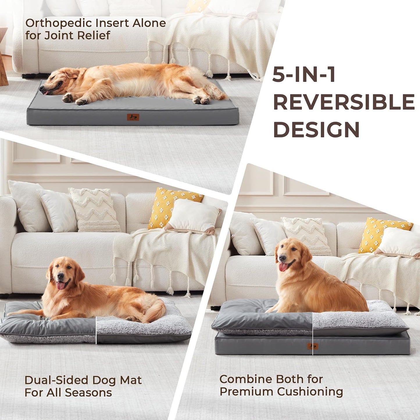 Orthopedic Dog Bed for Ctrate, Waterproof PillowTop Pet Bed for Medium Large Size Dogs, Egg-Crate Foam Dog Crate Mat with Removable Washable Cover, 2-Layers Kennel Pad 36"L x 27"W, Dark Grey