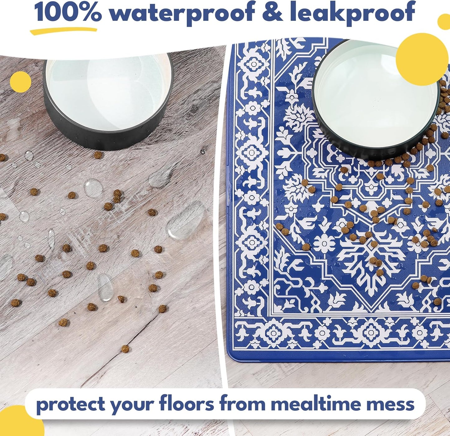 NALALAS Large Dog Mat for Food and Water, Cat Feeding Mat | Large Waterproof Dog Bowl Mat | Non-Slip Pet Food Mat for Floors | Pet Mats for Food and Water | Easy to Clean